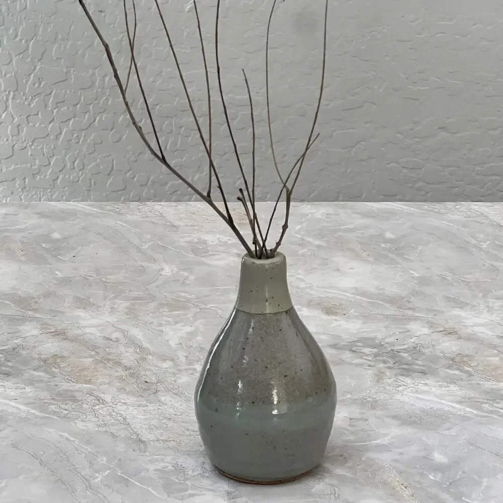 Studio Art Vase Pottery Stoneware Gray Blue Speckled Glazed